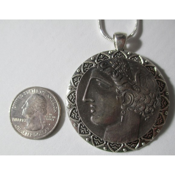 Very High Relief Tanit Goddess of Carthage Coin/Pendant with 24" silver necklace - Picture 4 of 9